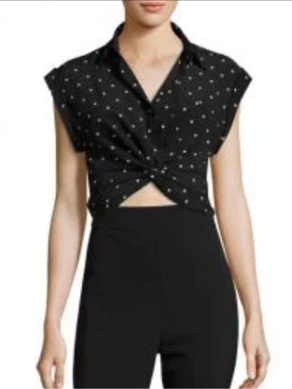 T by Alexander Wang Short Sleeve Collared Knot Front Crop Top